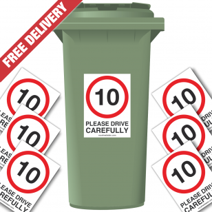 10 mph Please Drive Carefully Speed Reduction Wheelie Bin Stickers